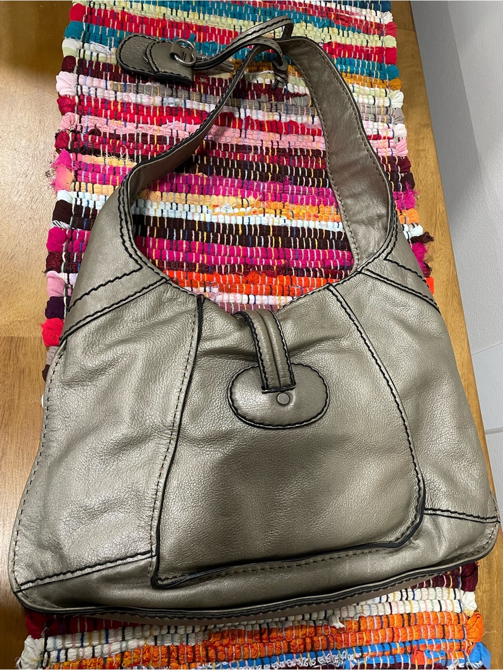 Fossil Metallic Gray Leather Shoulder Bag - Picture 4 of 6